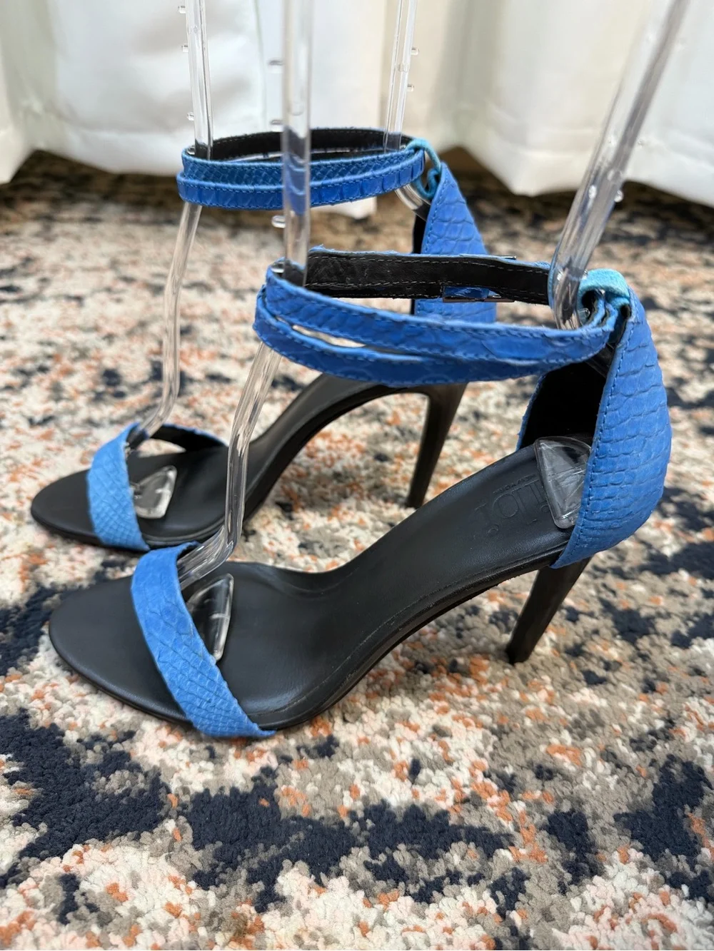 Tibi ‘Amber’ Blue Python Snake Embossed Ankle Strap Open Toe Heels Size 8